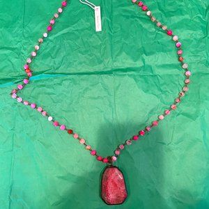 Melania Clara pink stone pendant beaded necklace NWT